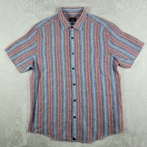 UNTUCKit‎ Short Sleeve Button Up Shirt Men's Large Pink Blue Striped 100% Linen